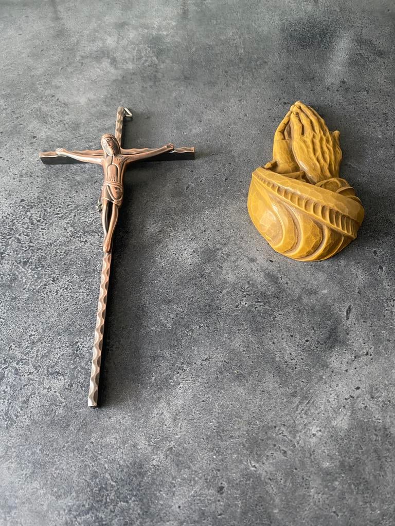 Wijwaterbakje & koperen Kruis, Ophalen of Verzenden