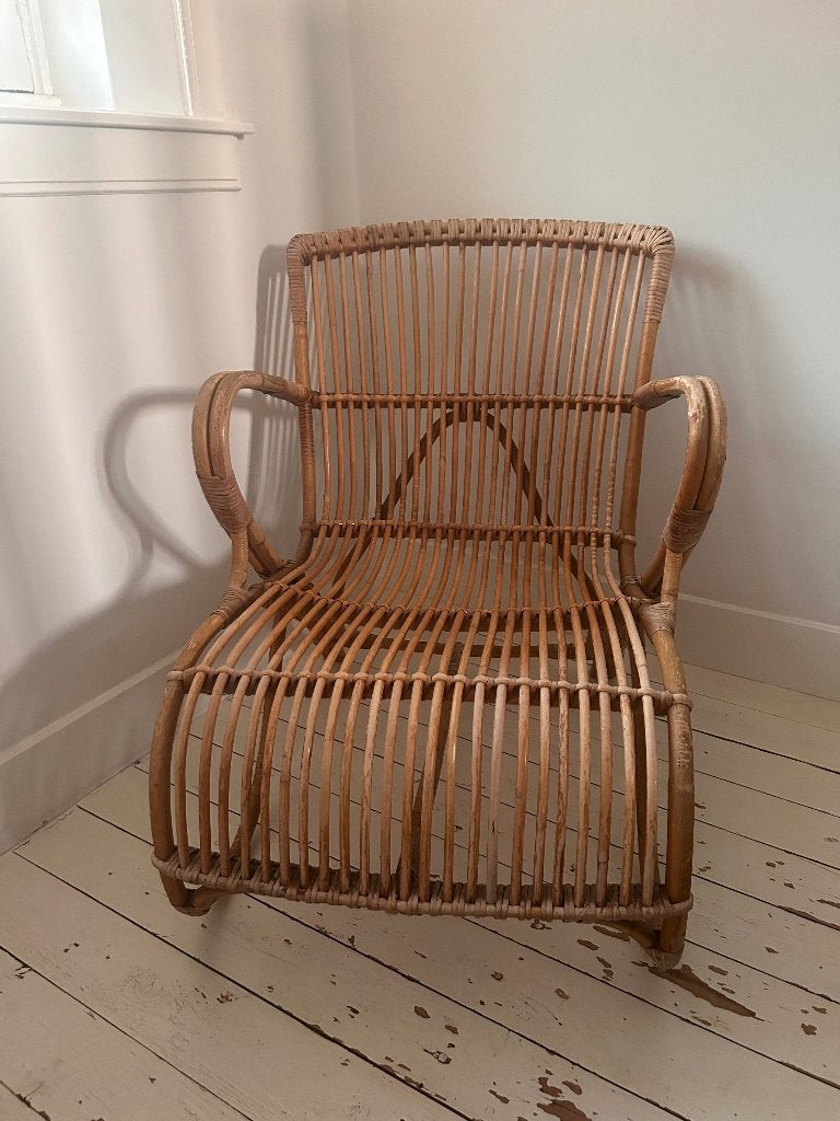 Vintage rotan stoel, Huis en Inrichting, Ophalen, Gebruikt, Bruin, Riet of Rotan