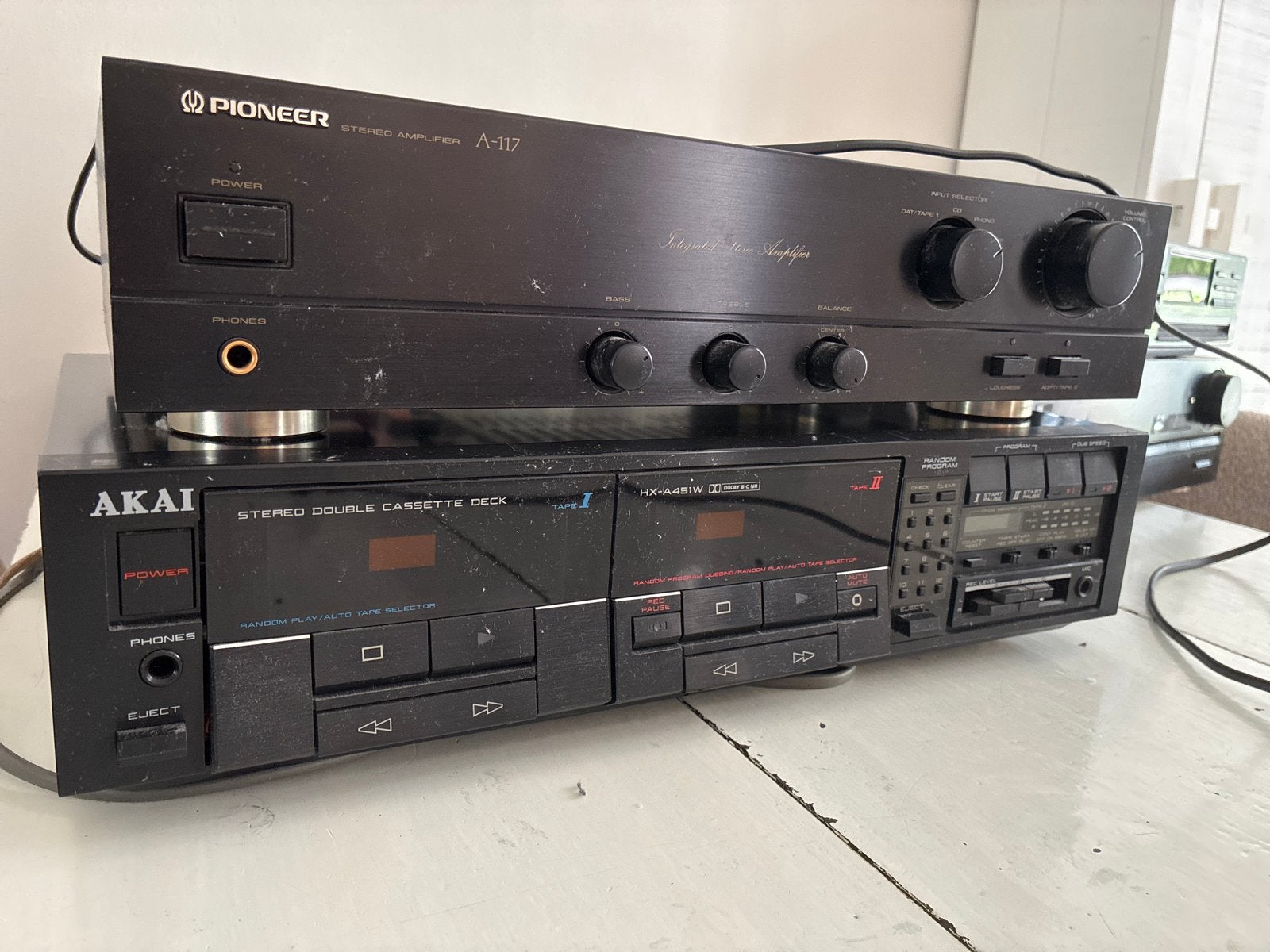 Akai HX-A401W Dubbel Cassettedeck met Pioneer A-117 Versterk, Audio, Tv en Foto, Cassettedecks, Ophalen, Dubbel, Akai, High speed dubbing