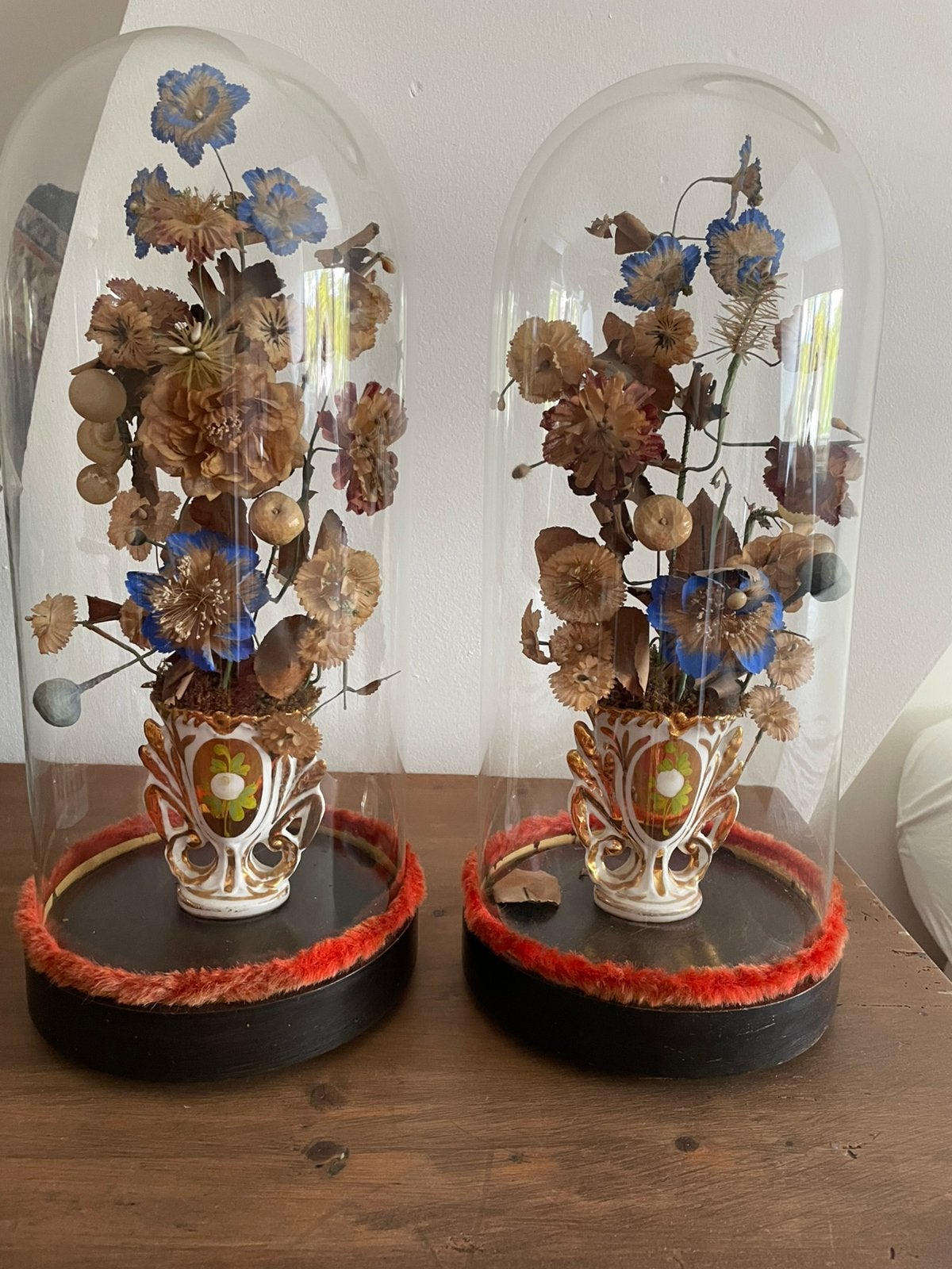Set van 2 antieke stolpen met antieke bloemen, Huis en Inrichting, Woonaccessoires | Stolpen, Ophalen, Zo goed als nieuw