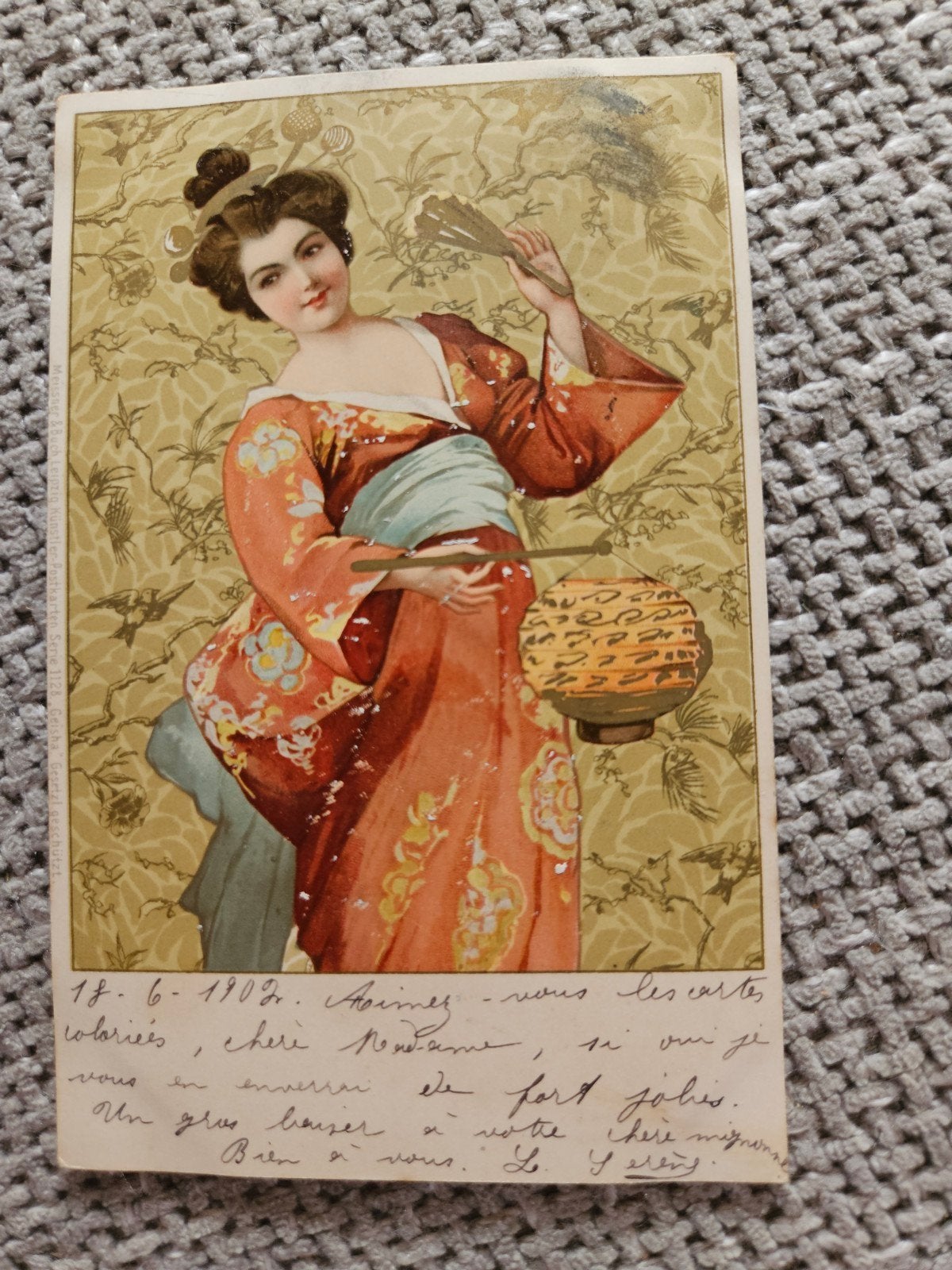 Art Deco - Japanse Dame met Waaier 1902, Ophalen of Verzenden, Voor 1920, Overige thema's