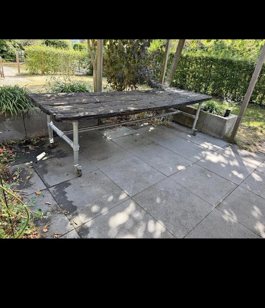 Steigerbuis industriële tafel wielen lounge design mobiel, Ophalen, Gebruikt, 200 cm of meer, 50 tot 100 cm