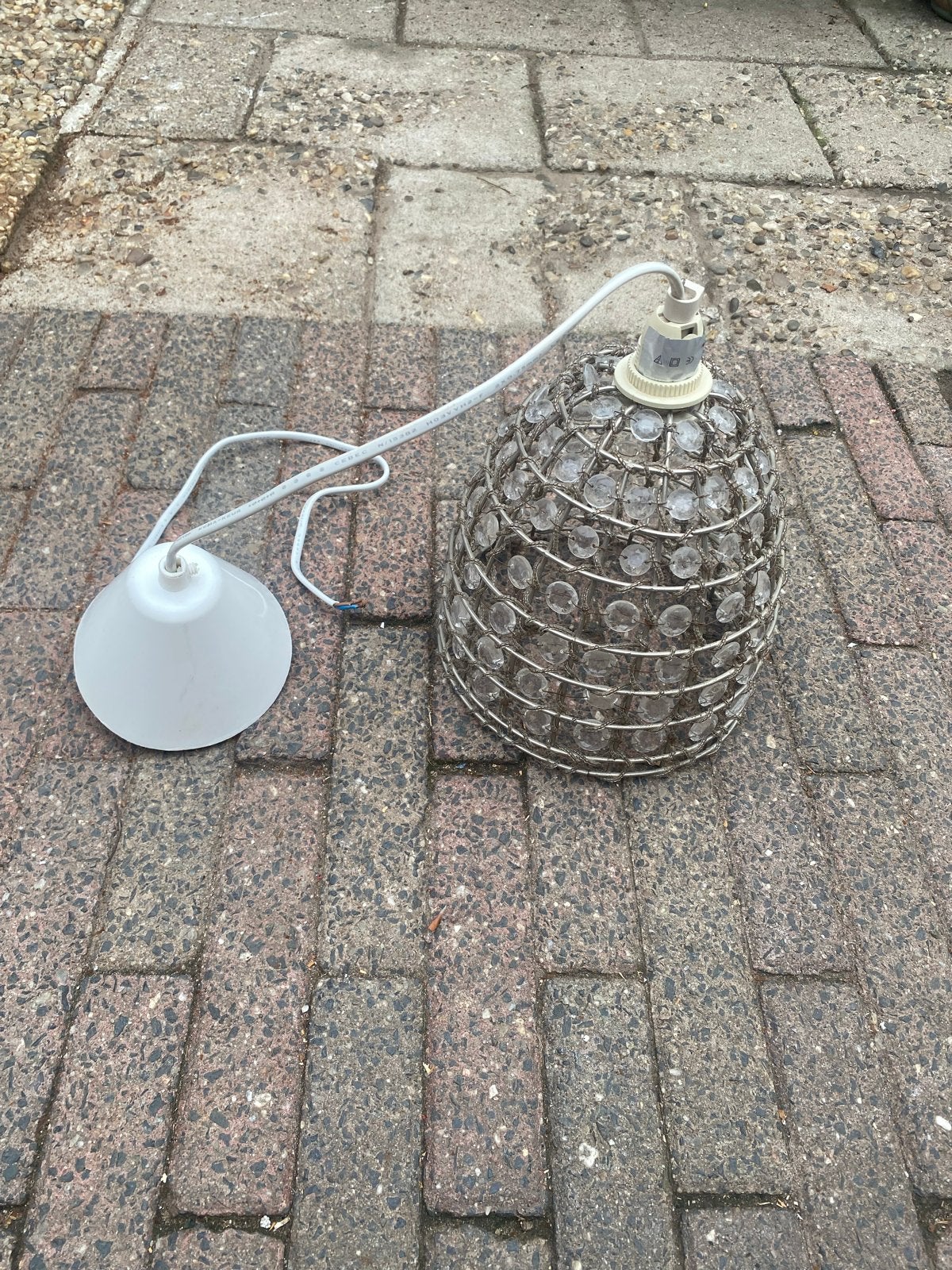 Hanglamp met kristallen kralen - Vintage stijl, Ophalen, Gebruikt, Glas, E27 (groot)