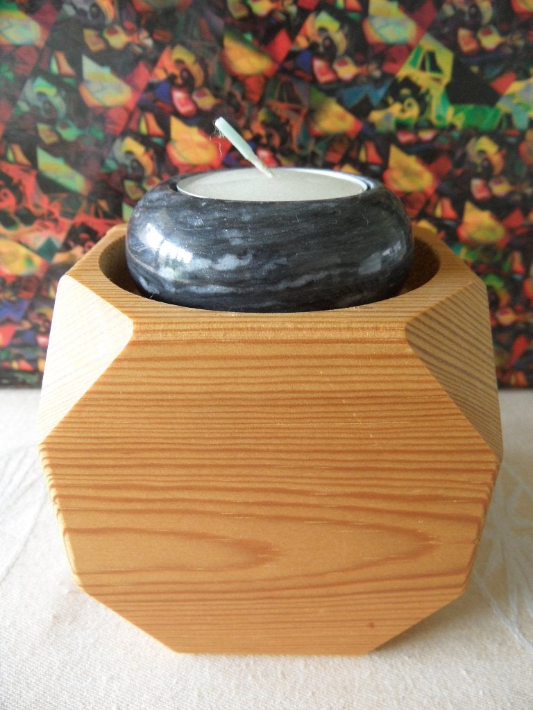 origineel Finse houten kandelaar / pennenhouder +, Zwart, Nieuw, Ophalen of Verzenden, Kandelaar