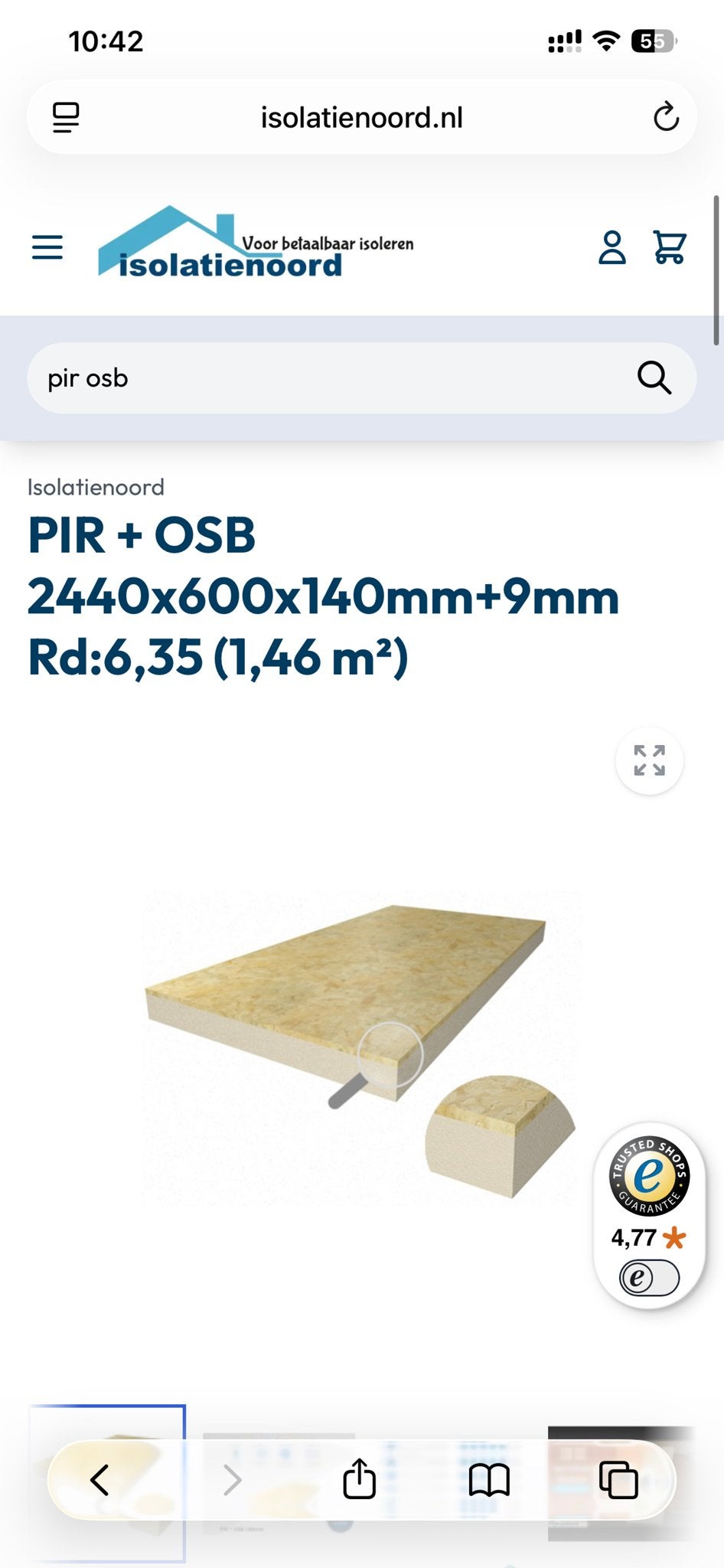 5 stuks PIR + OSB isolatieplaat 2440x600x140mm + 9mm OSB, 12 cm of meer, Nieuw, Ophalen of Verzenden, Hardschuim (Pir)