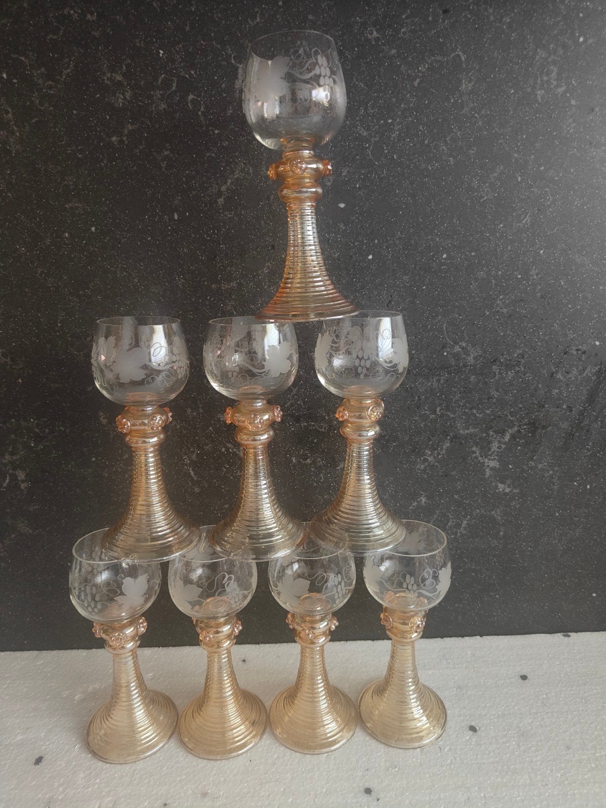 Set van 9 puntgave Roemer hock gegraveerde kristalglazen, Ophalen of Verzenden