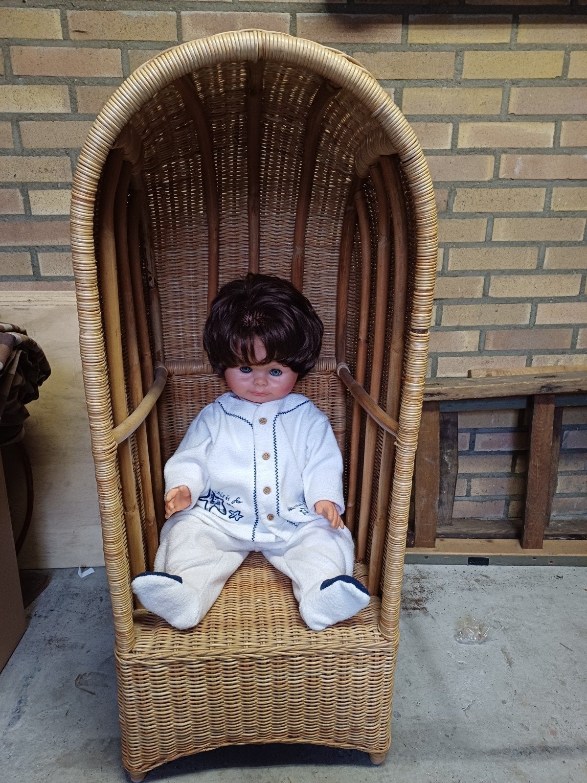 Vintage rieten kinderstoel / poppenstoel, Ophalen, Gebruikt, Overige typen