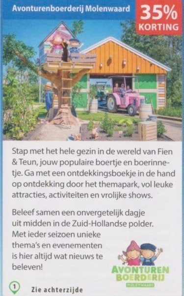 Avonturenboerderij Molenwaard kortingsbon, Tickets en Kaartjes, Recreatie | Pretparken en Attractieparken, Drie personen of meer