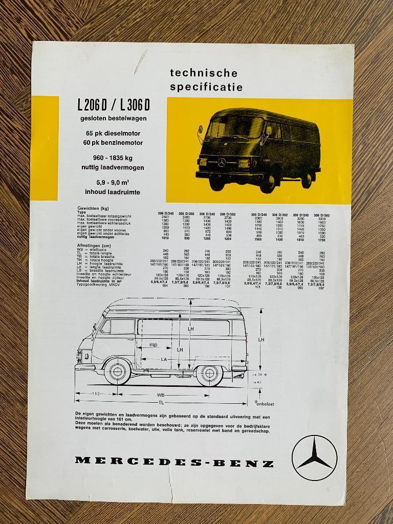 Sheet leaflet flyer Mercedes-Benz L206D/L306D 1972, Zo goed als nieuw, Mercedes-Benz, Mercedes, Ophalen of Verzenden