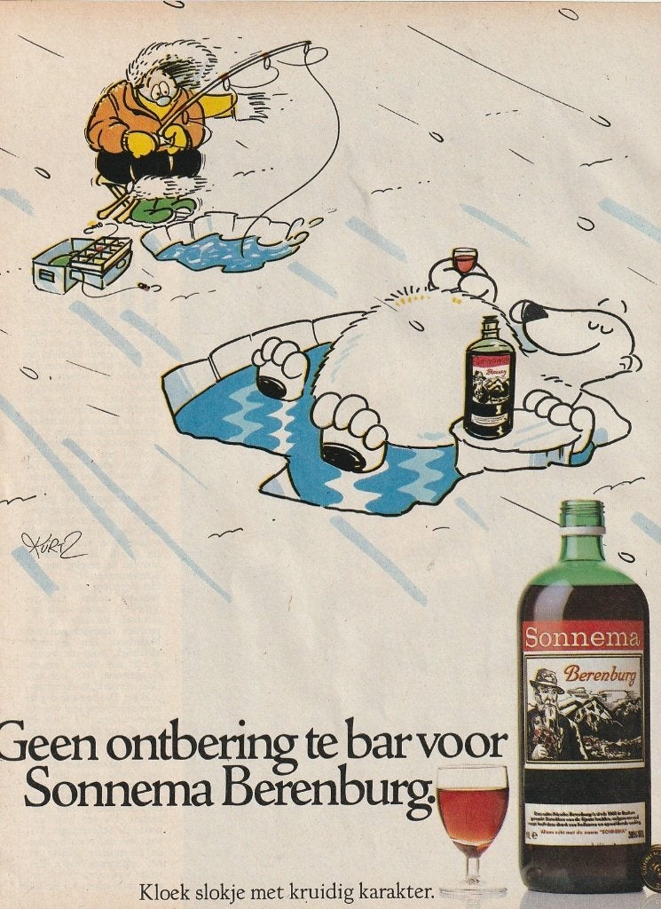 retro reclame 1987 Sonnema Berenburg geen ontbering te bar, Verzenden, Overige typen