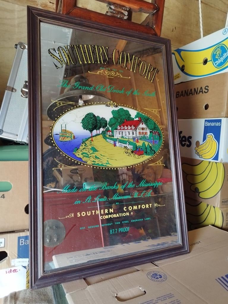 Vintage Southern Comfort spiegel - The Grand Old Drink, Ophalen of Verzenden, Rechthoekig