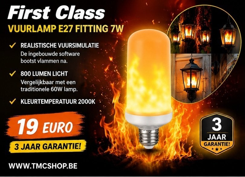 Nieuwe First Class Vuurlamp E27 Fitting 7W, Ophalen of Verzenden, Nieuw, Licht, Geluidgestuurd