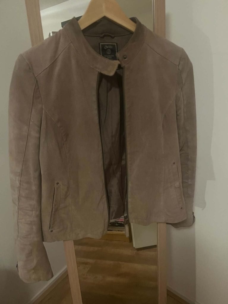 Damesjas, suede beige, Ophalen, Gedragen, Maat 42/44 (L), Zwart