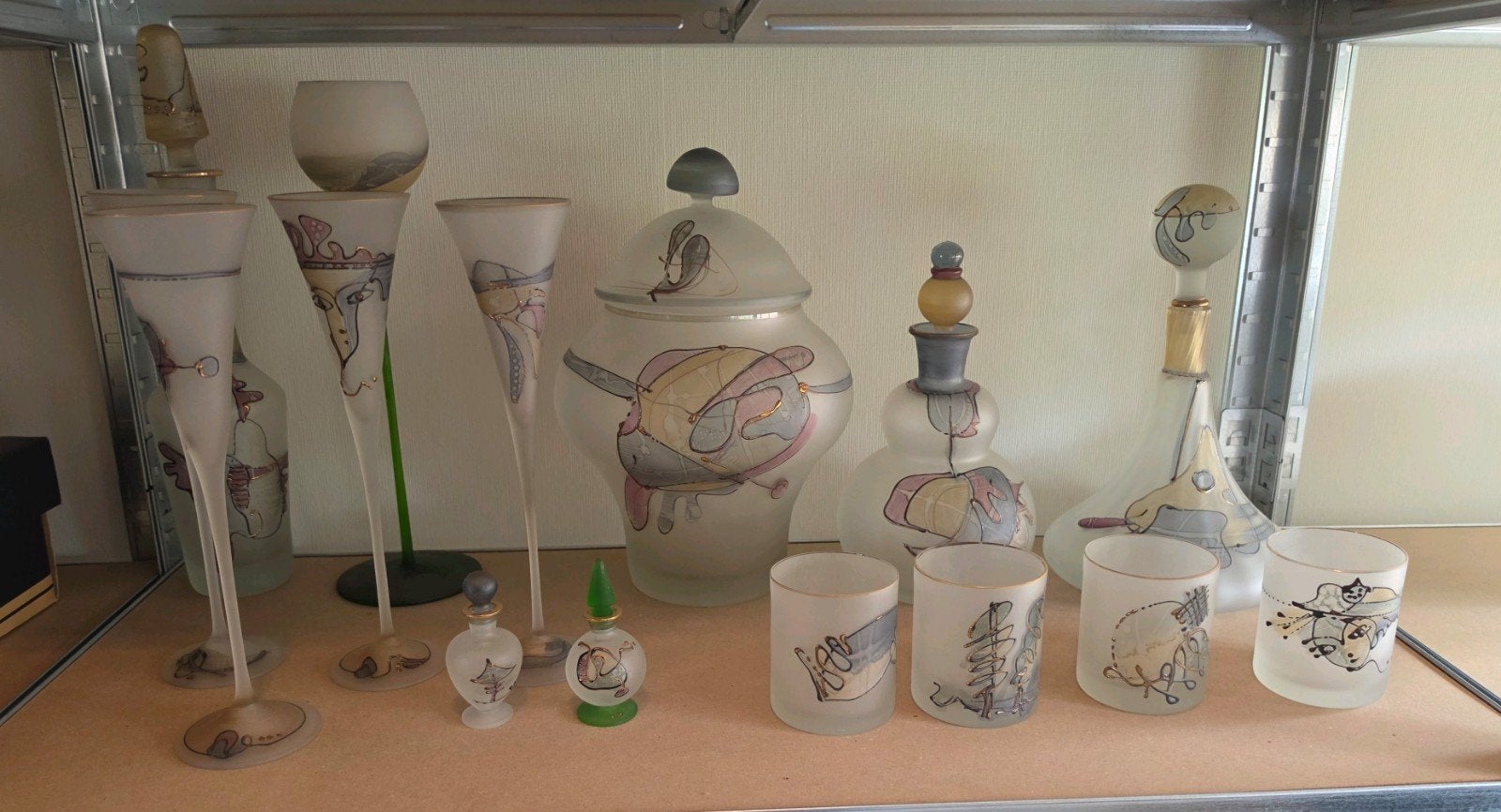 Unieke handbeschilderde glazen set - Art Deco stijl groot!, Ophalen