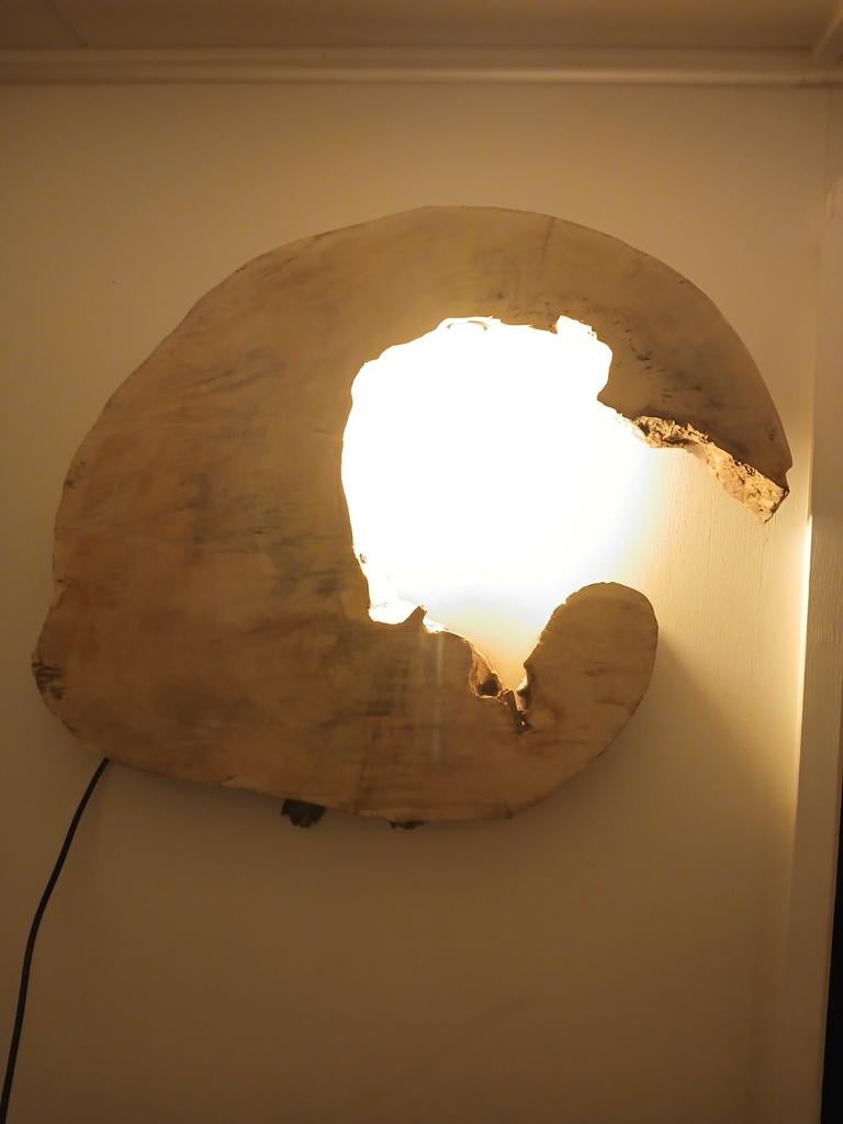 Landelijke boomstam schijf wandlamp, Huis en Inrichting, Ophalen of Verzenden, Nieuw, Hout, Stoer sober robuust landelijk boomstam