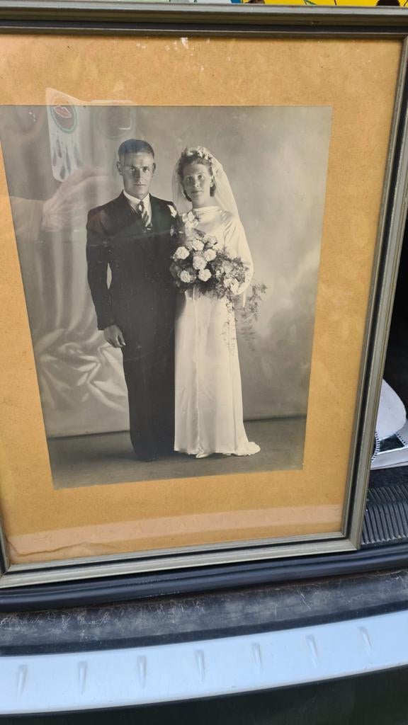 Vintage Trouwfoto in Lijst - Jaren '40/'50, Ophalen of Verzenden