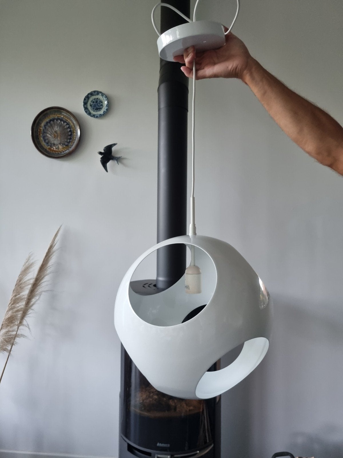 Retro bol hanglamp wit, Ophalen, Kunststof, Gebruikt, E27 (groot)