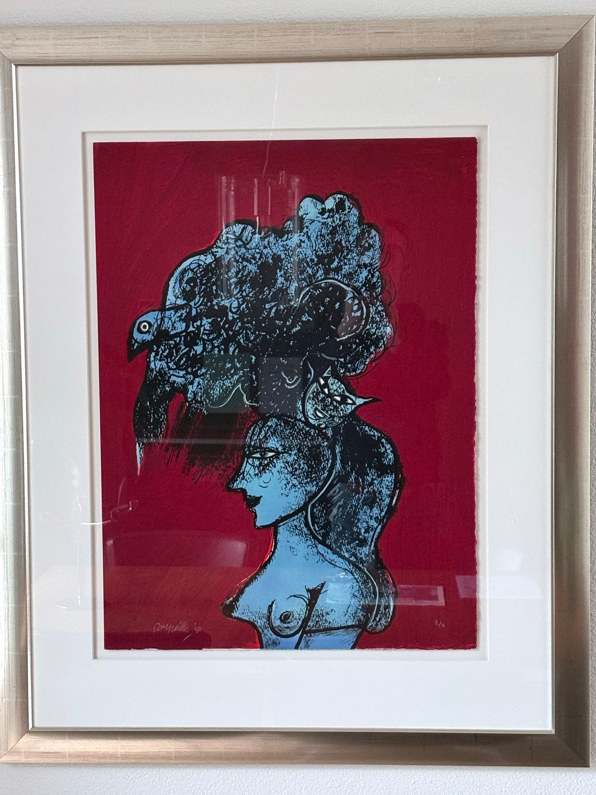 Corneille - 'Femme au chat et à l’oiseau' - Zeefdruk 1998, Gelimiteerde oplage, Ophalen, Personages en Fantasiefiguren, Zeefdruk