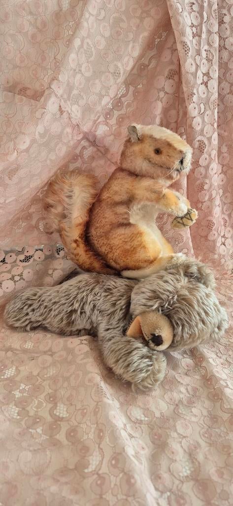 2 Steiff knuffels: eekhoorn en beertje, Antiek en Kunst, Ophalen of Verzenden