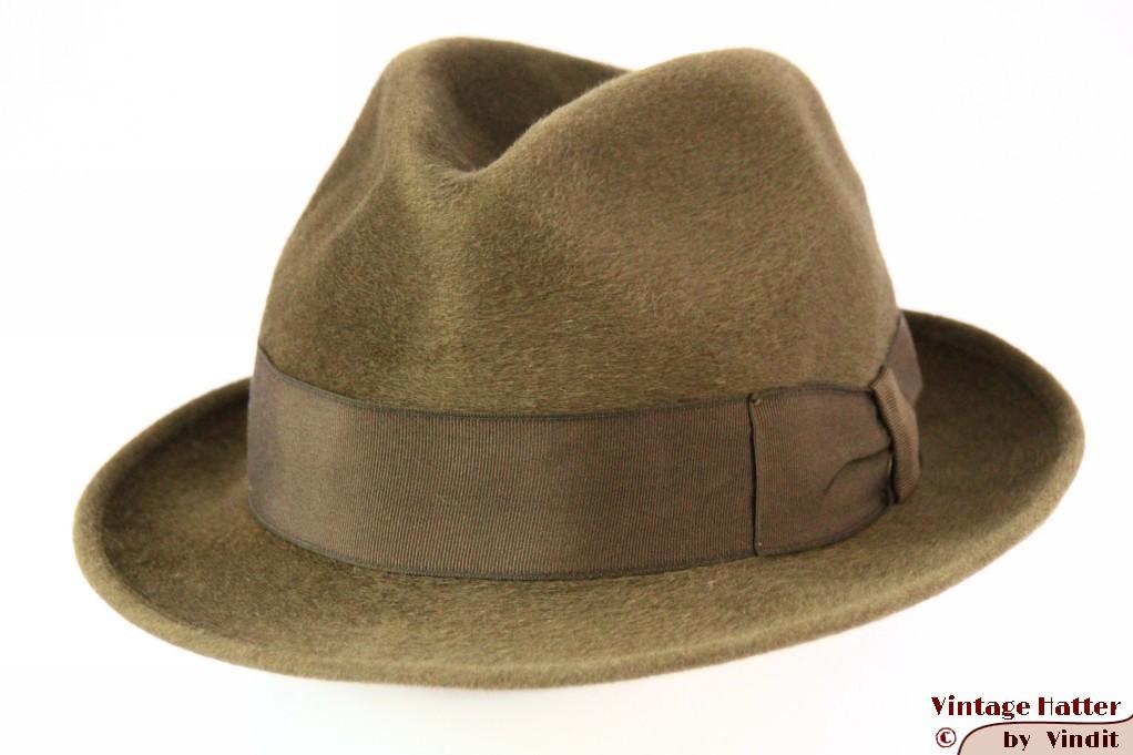 kleine Vintage Gleufhoed B.Prescott groengrijs haarvilt 53,5, Kinderen en Baby's, Kinderkleding | Petten en Hoeden, Gebruikt, Hoed