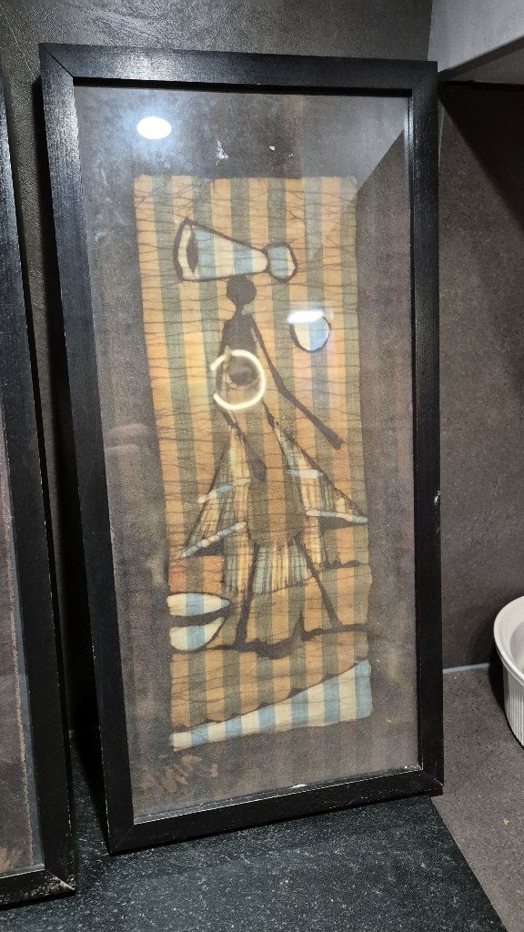 Batik schilderij, ingelijst, Waterdrager blauw, 53x26. 5B14, Ophalen of Verzenden