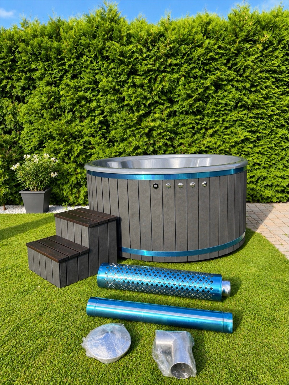 Luxe Hottub met integrated Kachel en LED Verlichting, Ophalen of Verzenden, Nieuw, Afdekzeil, Vast
