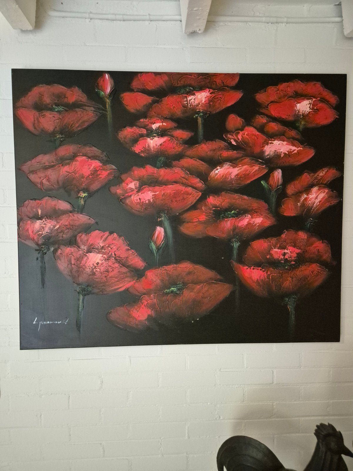 Levendig Rood: Handgeschilderd Schilderij met Klaprozen, Antiek en Kunst, Kunst | Schilderijen | Modern, Ophalen, Handgeschilderd