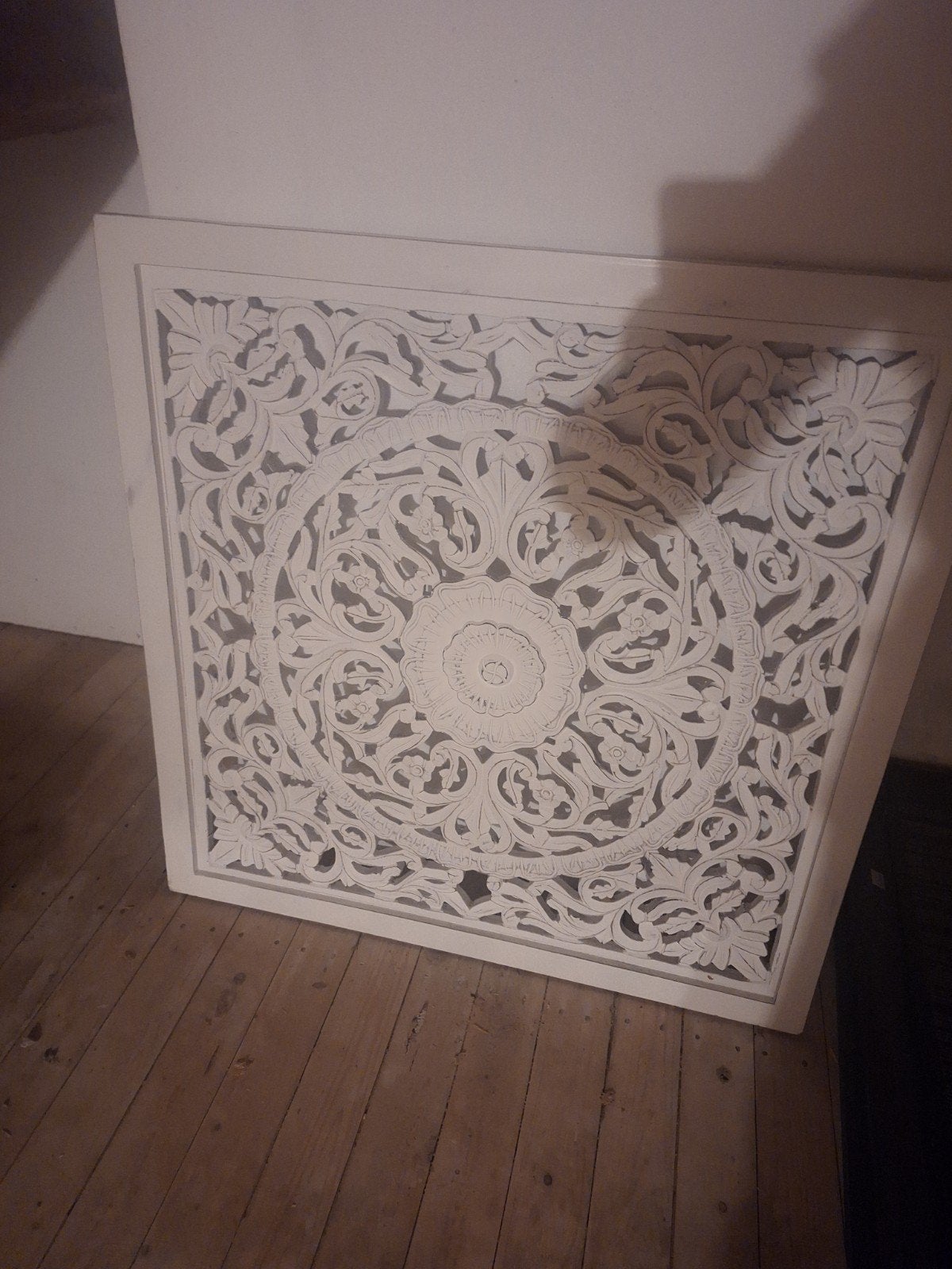 Wandornament, houtsnijwerk, wit, 90x90 cm, Huis en Inrichting, Oosters, Hout, Decoratieobject, Ophalen of Verzenden