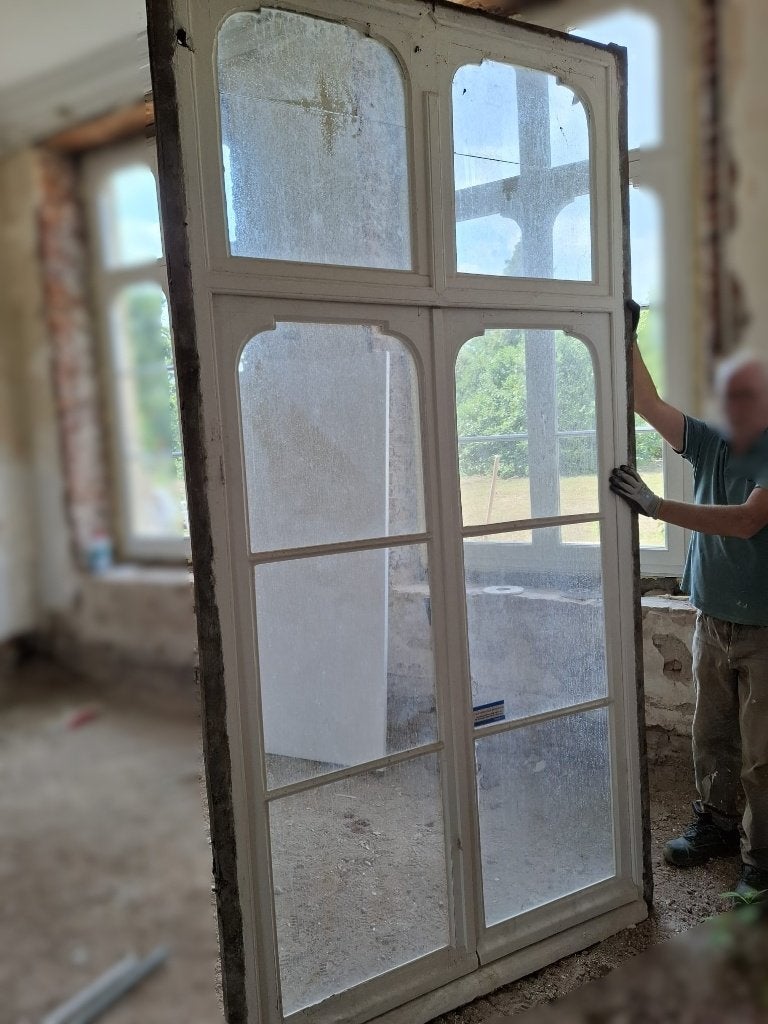 2x Authentieke eikenhouten ramen – uitzonderlijk groot, Ophalen, Gevelraam of Ruit, Gebruikt, 160 cm of meer