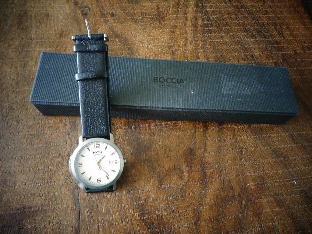 Nieuw Boccia horloge, Titanium met leren band. Met doos, Overige merken, Overige materialen, Leer, Polshorloge