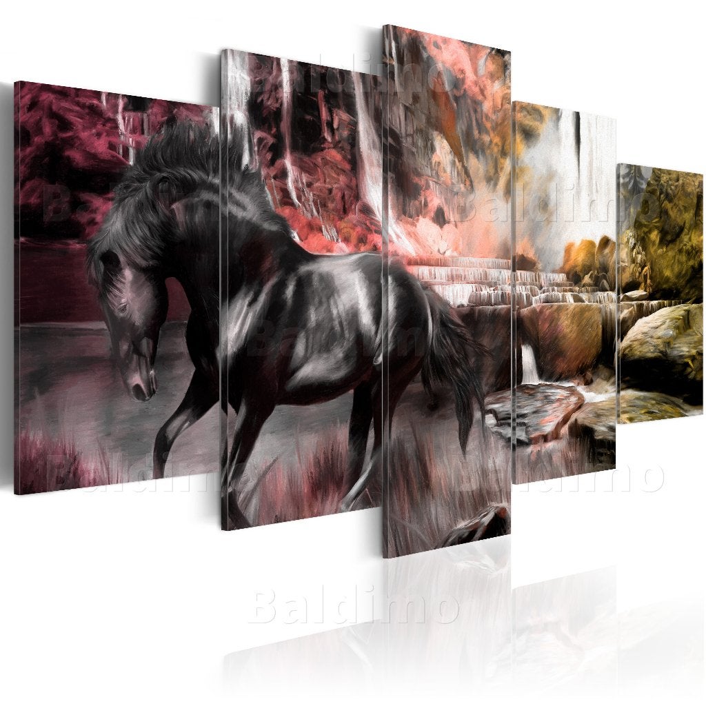 806 Paard Natuur 5 Luik Canvas Schilderij 200x100cm 2 maten, Antiek en Kunst, Kunst | Schilderijen | Klassiek, Ophalen of Verzenden