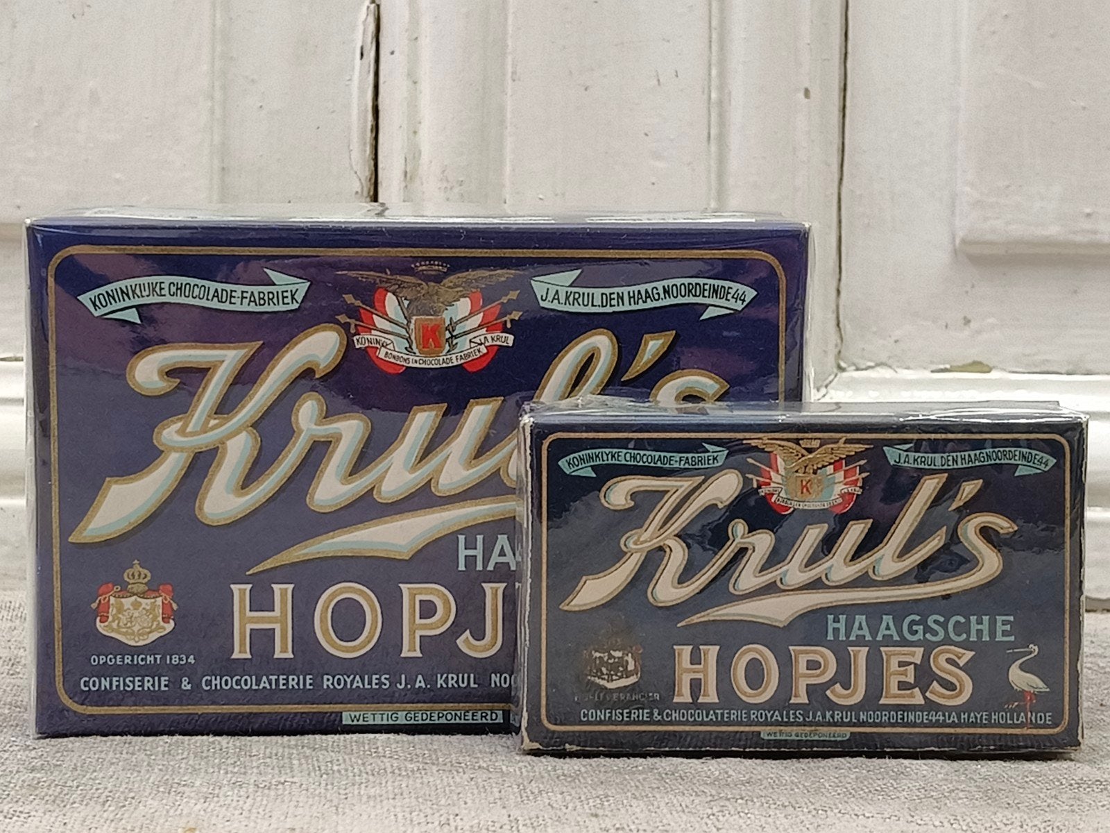 oud doosje Krul's Haagsche Hopjes, KLEIN, Ophalen of Verzenden, Gebruikt
