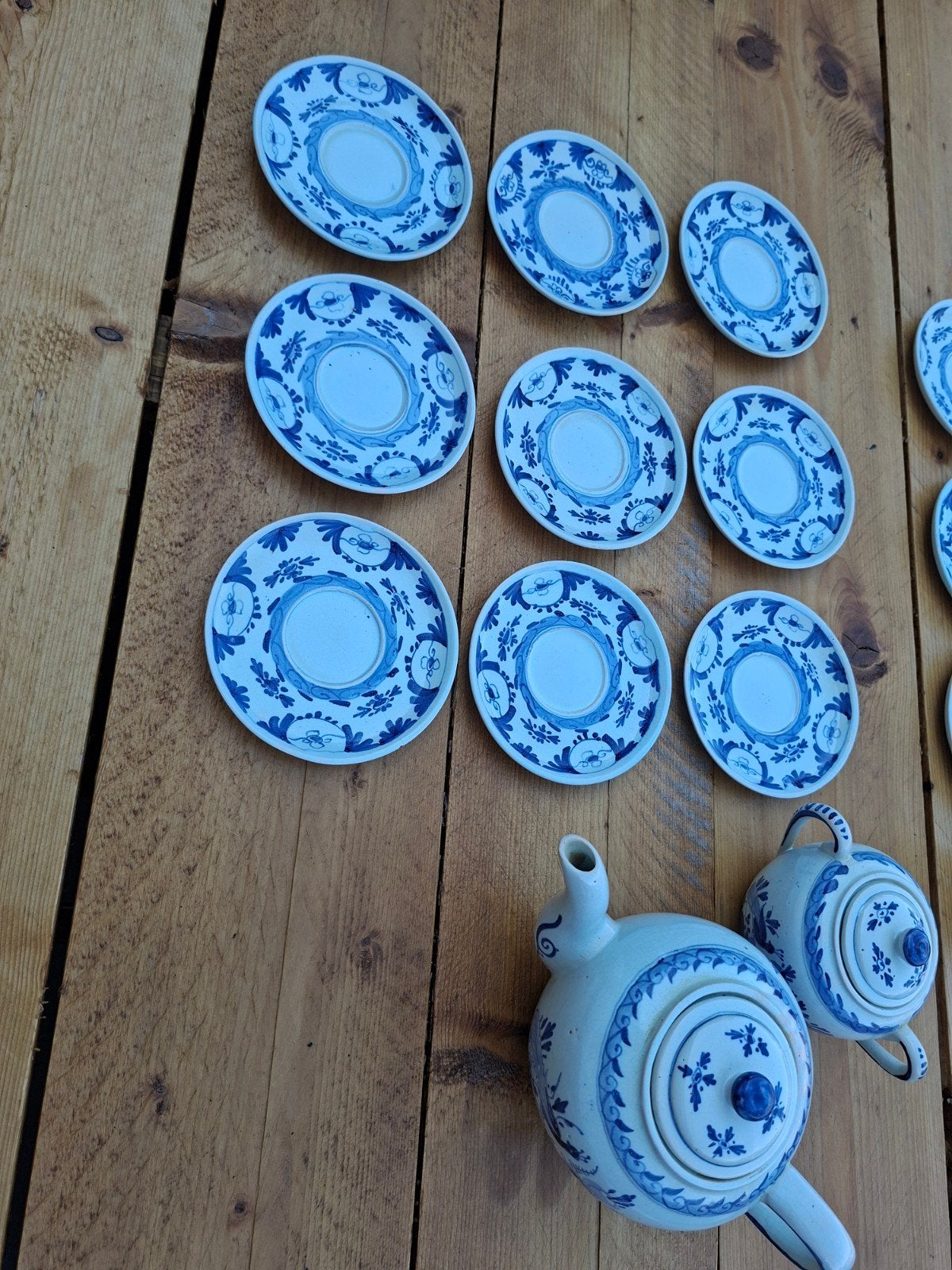 Antiek Delfts Blauw Theeservies potselein - Handbeschilderd, Ophalen of Verzenden