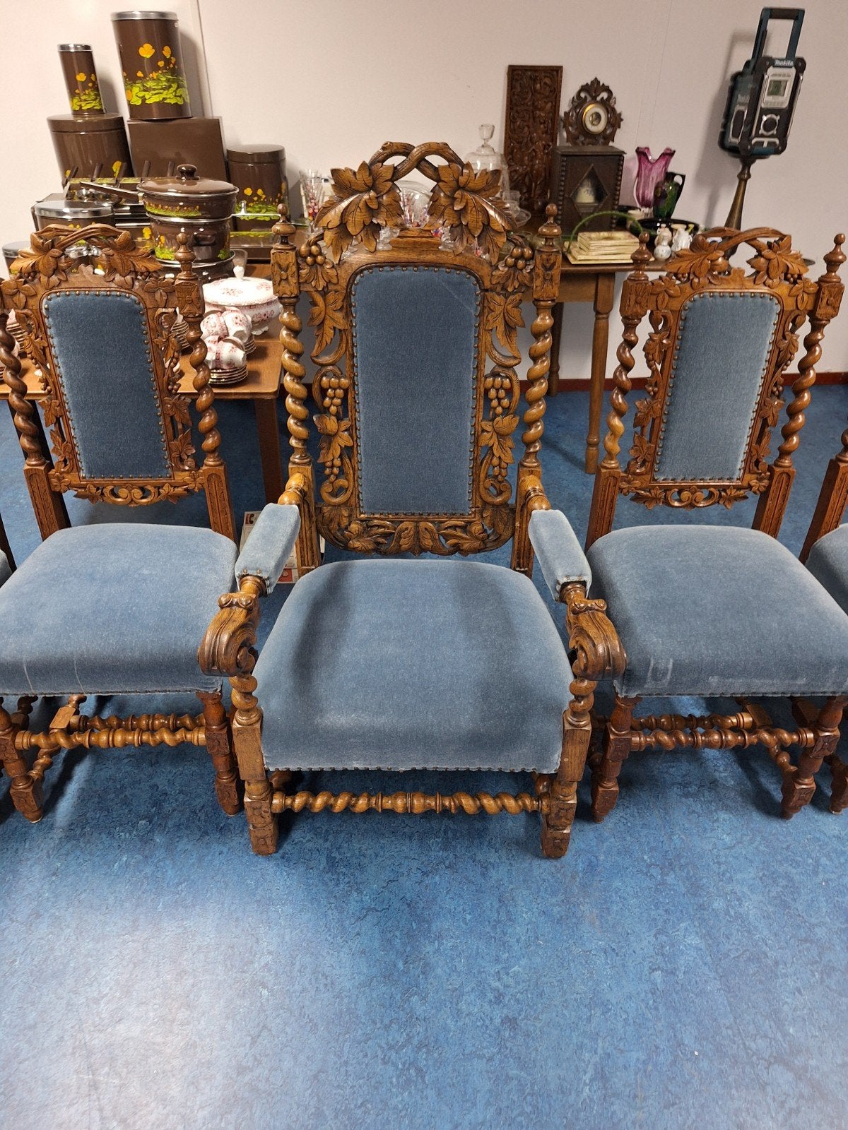 set van 5 antieke eiken stoelen (Neorenaissance / Barok), Antiek en Kunst, Ophalen