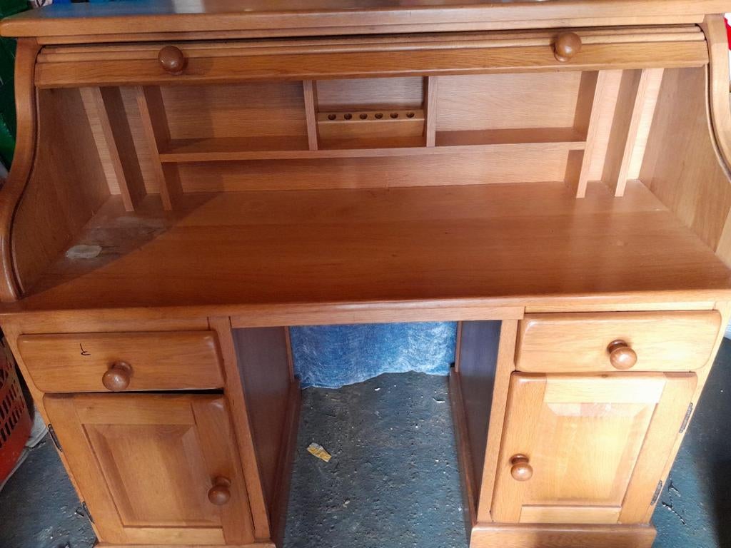 Vintage rolluikbureau van massief hout, Ophalen, Gebruikt