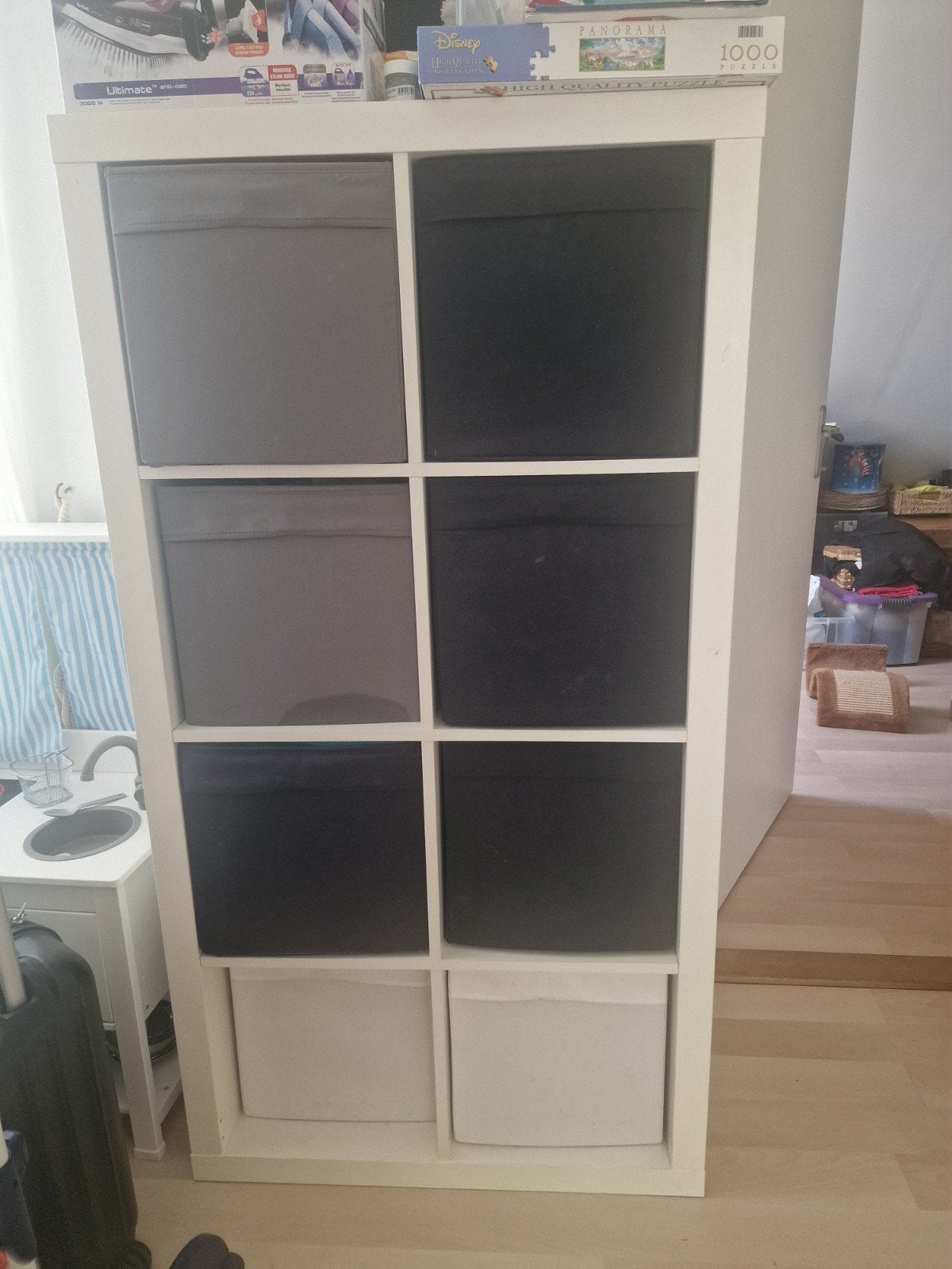Witte  ikea kallax opbergkast met 8 vakken en opbergboxen, Huis en Inrichting, Kasten | Overige, Ophalen, Gebruikt