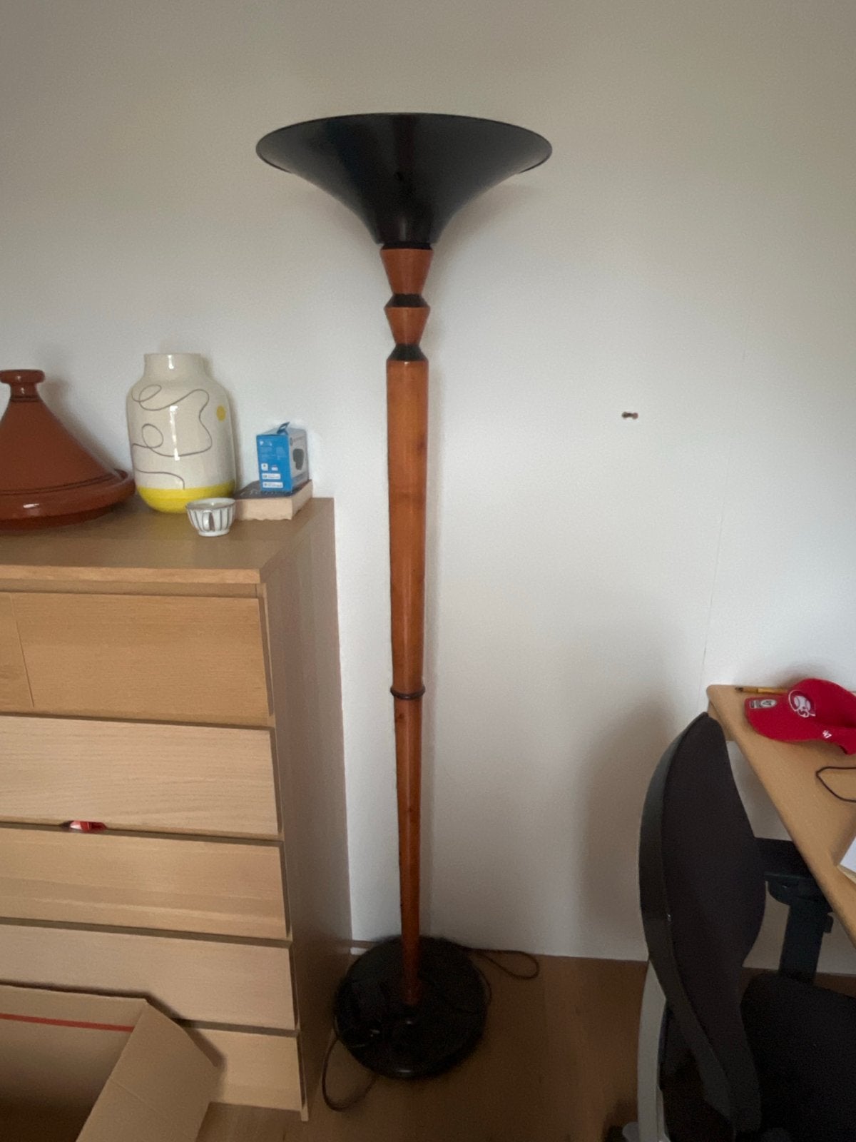 Stijlvolle vloerlamp met dimmer - Hout en metaal, Gebruikt, 150 tot 200 cm, Hout, E27 (groot)