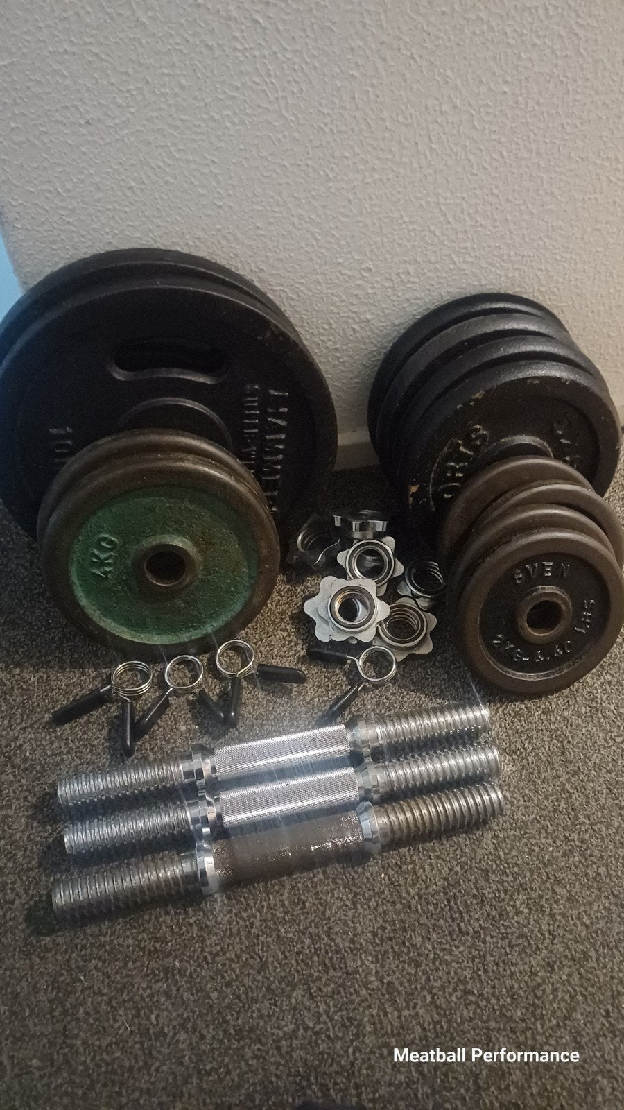 Uitgebreide Halterset met Gewichten en Stangen, Sport en Fitness, Ophalen, Gebruikt, Benen, Halterset