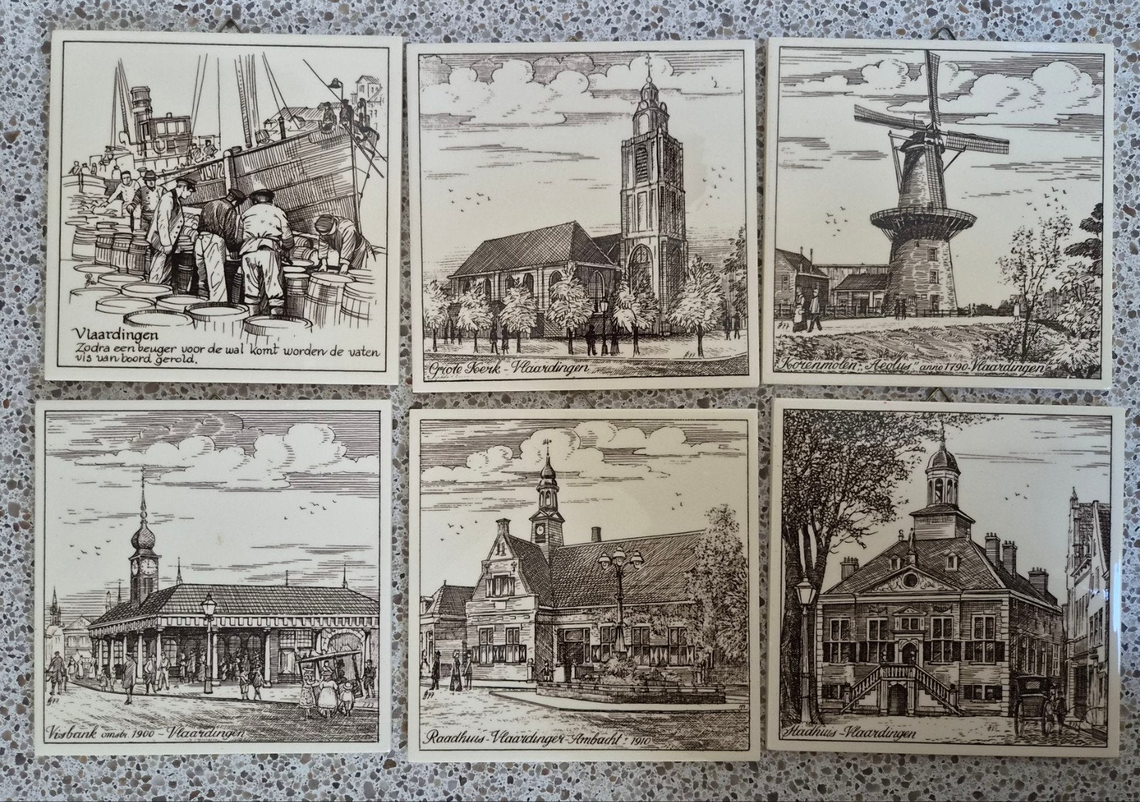 Set van 6 historische tegels van Vlaardingen, Ophalen of Verzenden