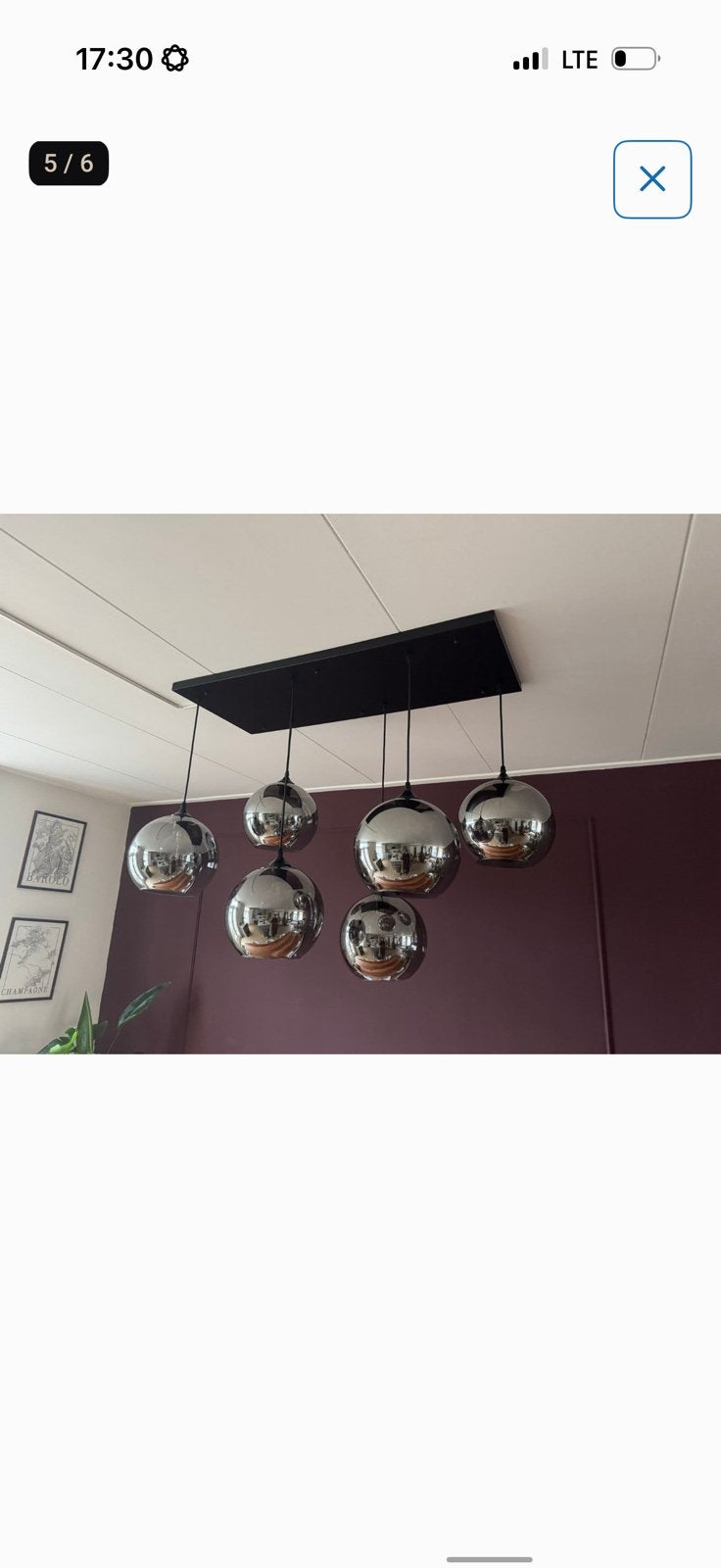 Zwarte voet met zes bollen, prachtige lamp, Ophalen of Verzenden, Zo goed als nieuw