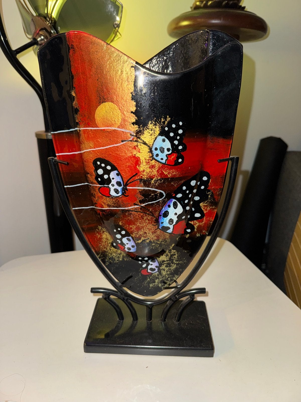 Glasfision Designer vaas glas vlinders, Ophalen, Glas