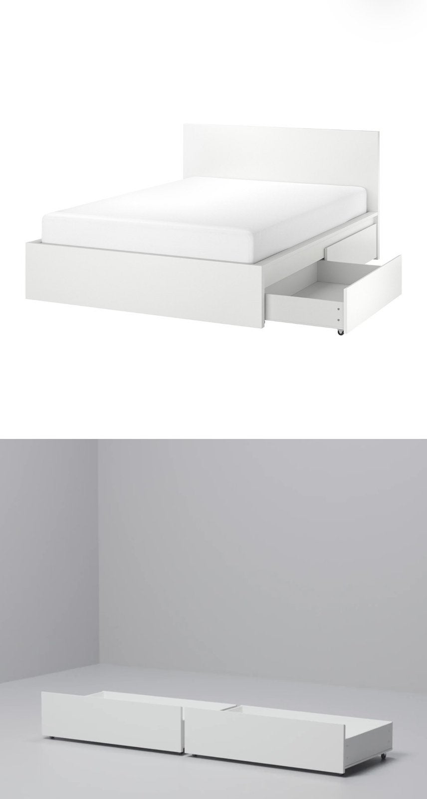 IKEA bedframe 140x200 cm wit + optioneel 2 bedlades, Ophalen, Wit, Tweepersoons, 140 cm