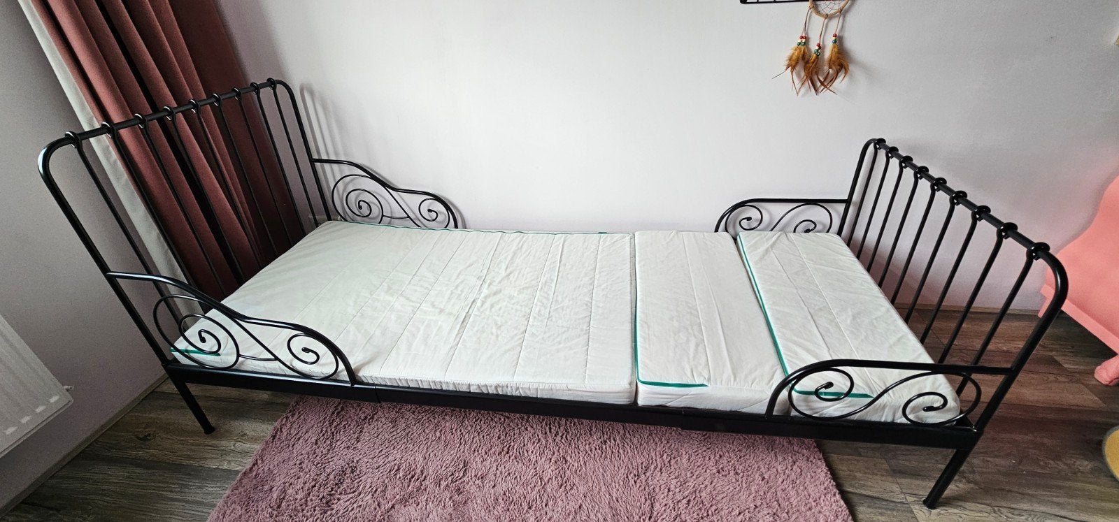 Zwart metalen uitschuifbaar bed (Ikea), Ophalen, Eenpersoons, Zwart, 80 cm