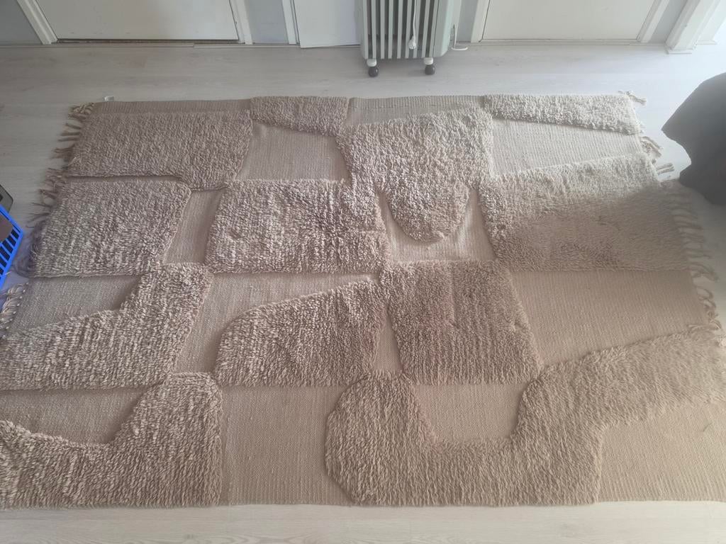 Vloerkleed H&M Home - taupe/ beige met abstract patroon, Ophalen, Gebruikt, Beige, 150 tot 200 cm