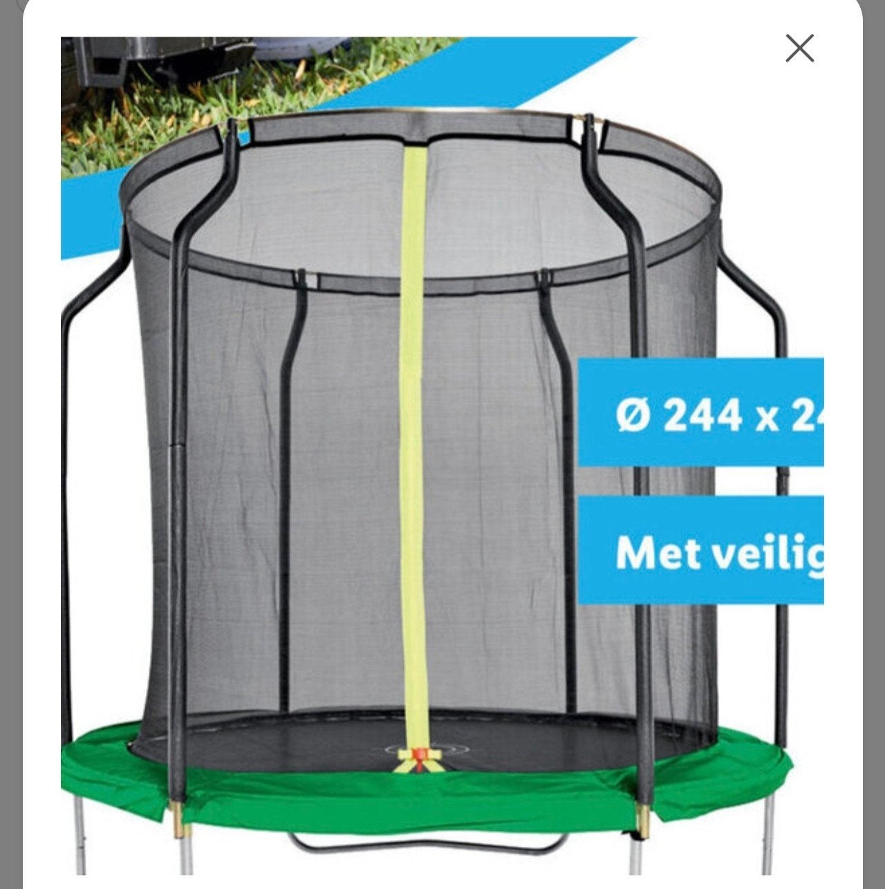 Zo goed als nieuwe trampoline (244 cm) met veiligheidsnet –, Ophalen, Zo goed als nieuw