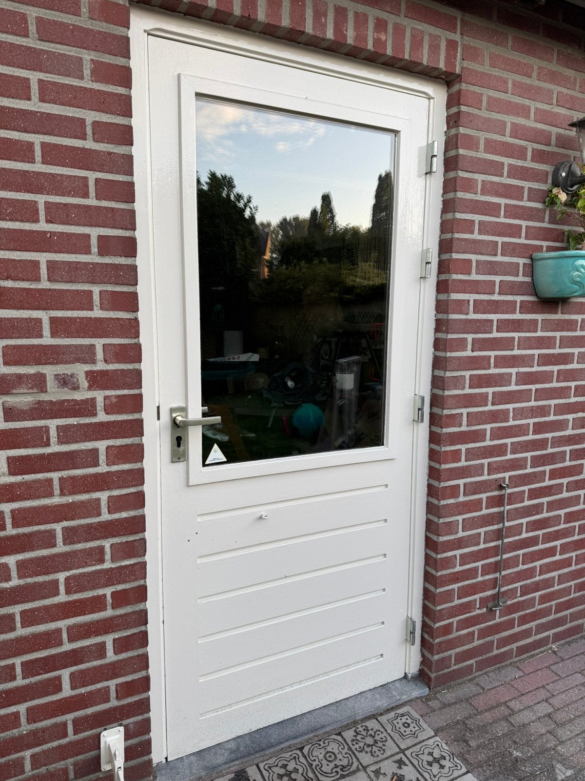 Hardhouten achterdeur dubbelglas bxh 88x201,5cm, Gebruikt, Deurkozijn, 150 tot 225 cm, Inclusief glas
