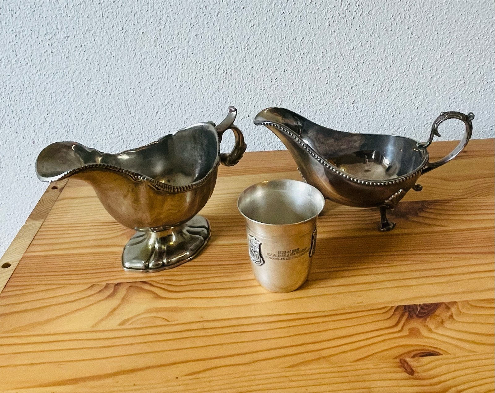 Verzilverde Sauskommen & Herdenkingsbeker Wijnne & Barends, Ophalen of Verzenden