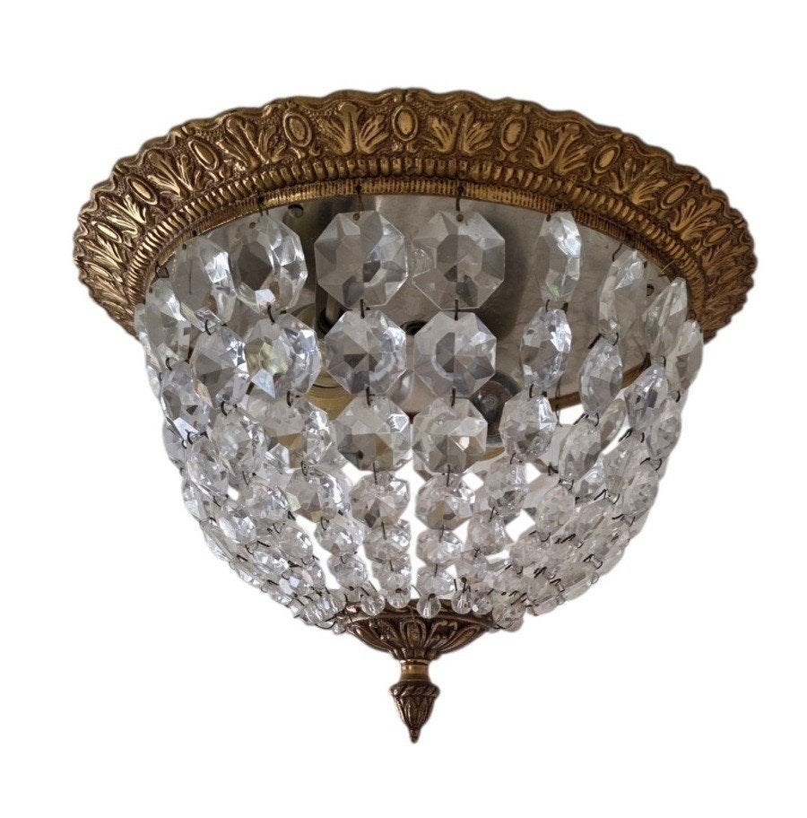 30. Bronzen plafondlamp met glazen prismaparels, ca. 1900, Ophalen
