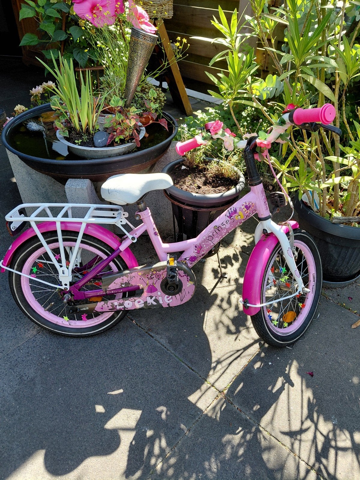 loekie roze kinderfiets 16 inch met bagagedrager, Fietsen en Brommers, Ophalen, Terugtraprem, Gebruikt, Loekie Prinses