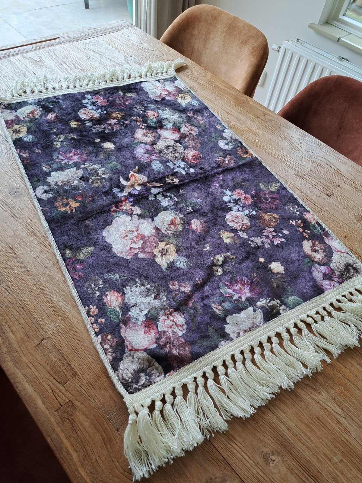 Essenza Tafelloper met Bloemenprint en Franjes, Ophalen, Zo goed als nieuw, Franjes/kwastjes, Tafelloper